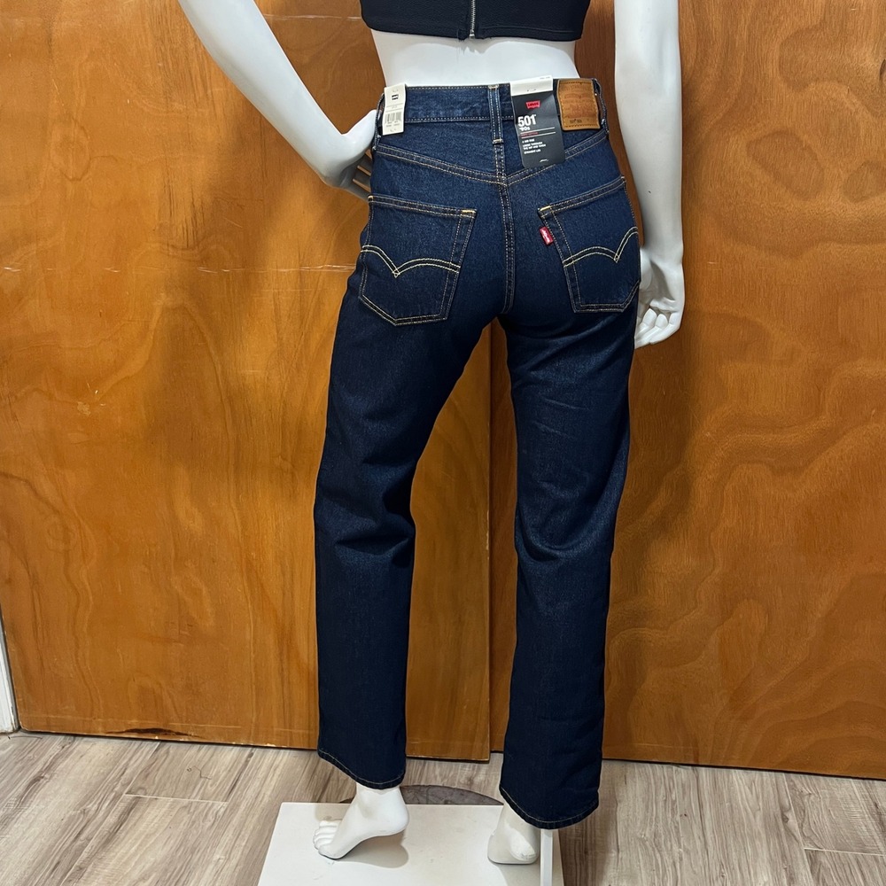 Levis Premium 501 90s Western Yoke Straight Jeans Womens 23x30 Dark Wash - Picture 3 of 15